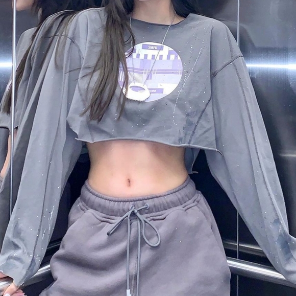 smfk Tops - SMFK grey crop long sleeve top